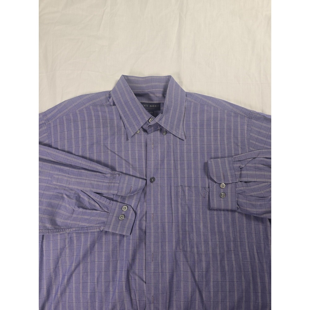 Scott Barber Shirt Mens XL Purple Check Cotton Long Sleeve Button Front Dress